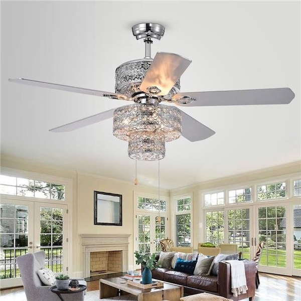 Warehouse Of Tiffany CFL-8354CH 52 in. Chow 6-Light Indoor Hand Pull Chain Ceiling Fan; Chrome CFL-8354CH - main